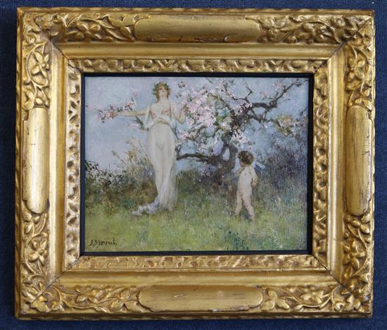 Alexander Brantingham Simpson (fl.1904-1931) Venus and Cupid beside an apple tree 8 x 10in.